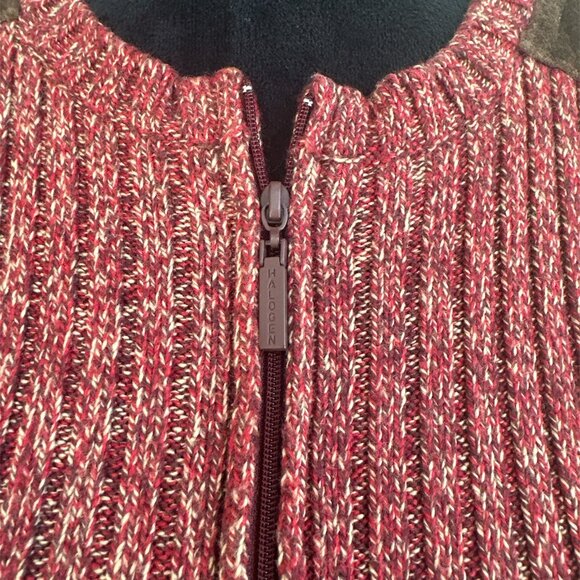 Halogen Large Brown & Red Leather Trimmed Zip Long Sleeve Cardigan - Picture 2 of 9